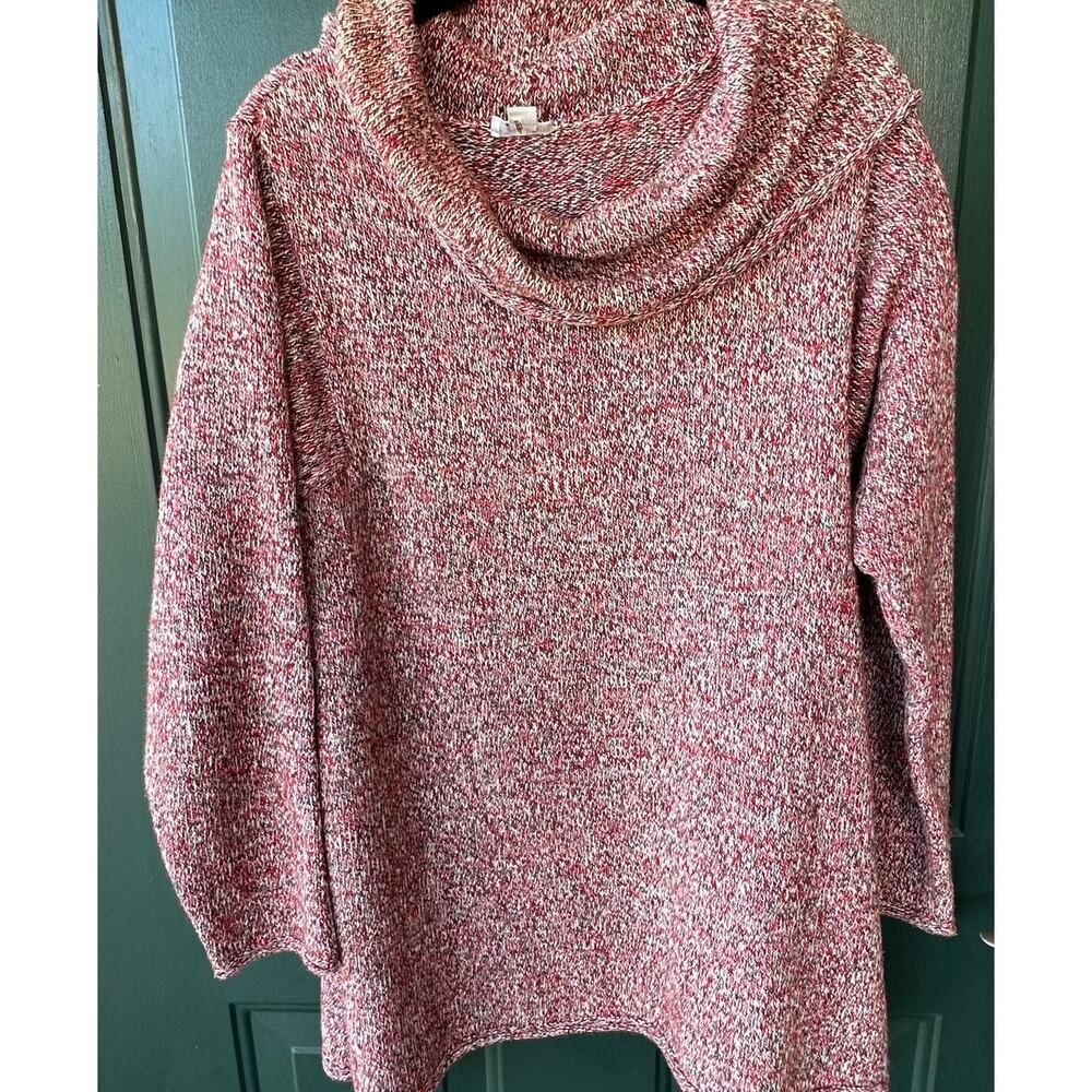 Pure Jill J. Jill Red Marled Cowl Neck Tunic Sweater Womenās Medium EUC Chunky